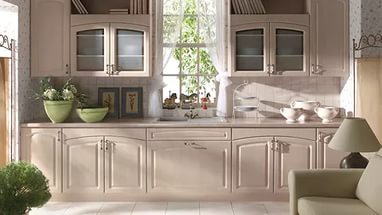 Functional decoration of the living room with a massive display cabinet for dishes