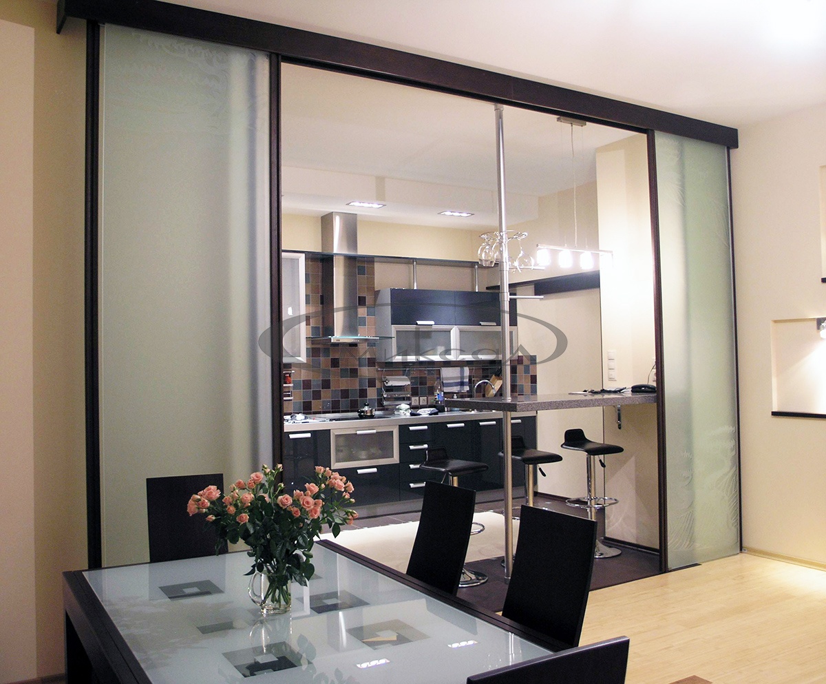 Partition between the kitchen and the living room in a small apartment