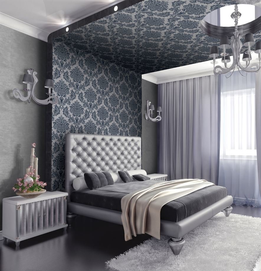 black wallpaper in the interior of a neo-baroque style room