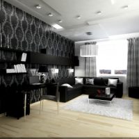 black wallpaper in the interior of the living room in the style of glamor picture