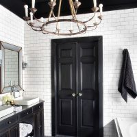 wooden black ceiling in the decor of the living room photo