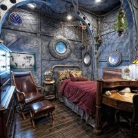 reka bentuk gaya steampunk dengan gambar upholsteri kulit