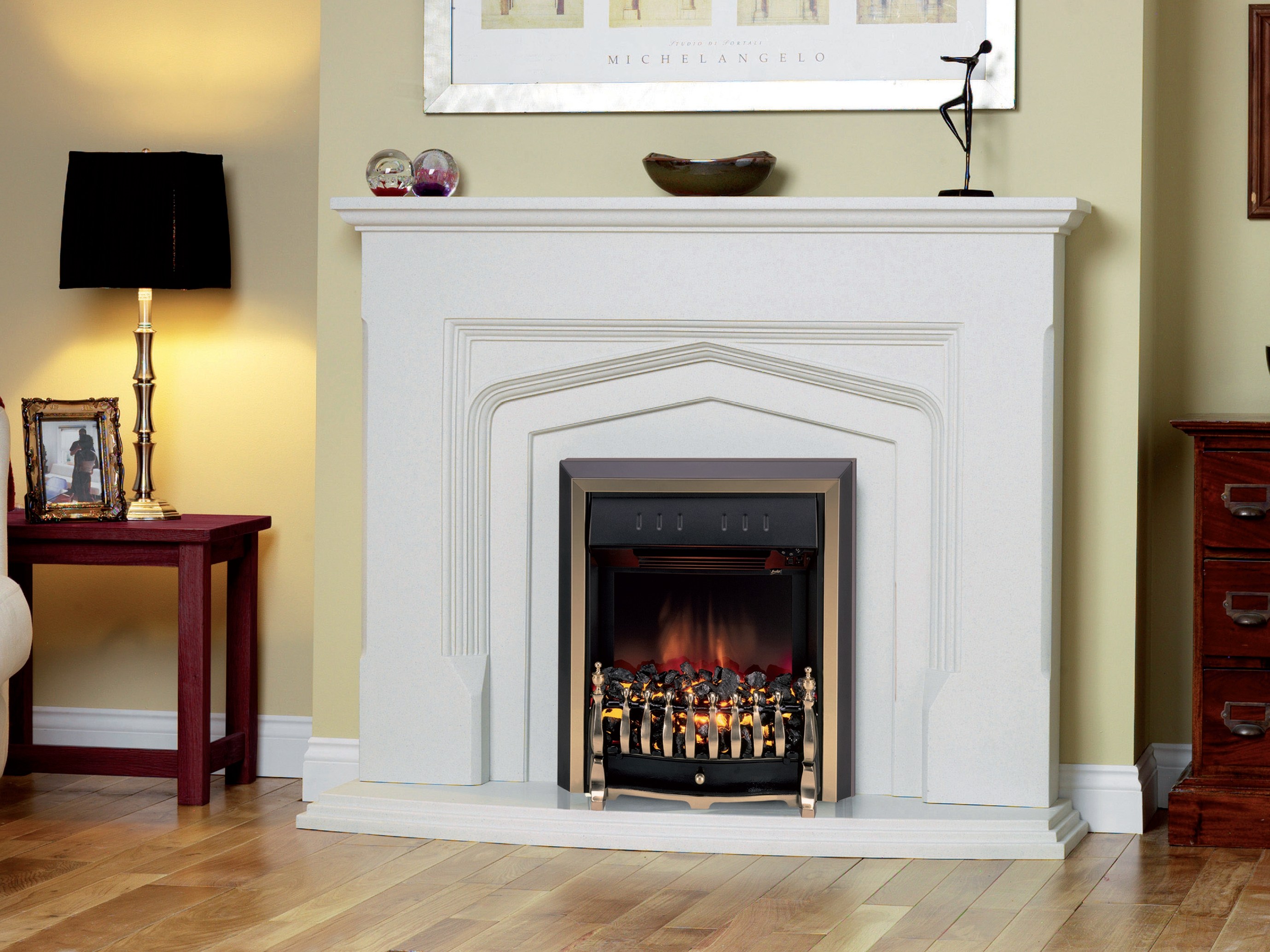 built-in fireplace in the bedroom