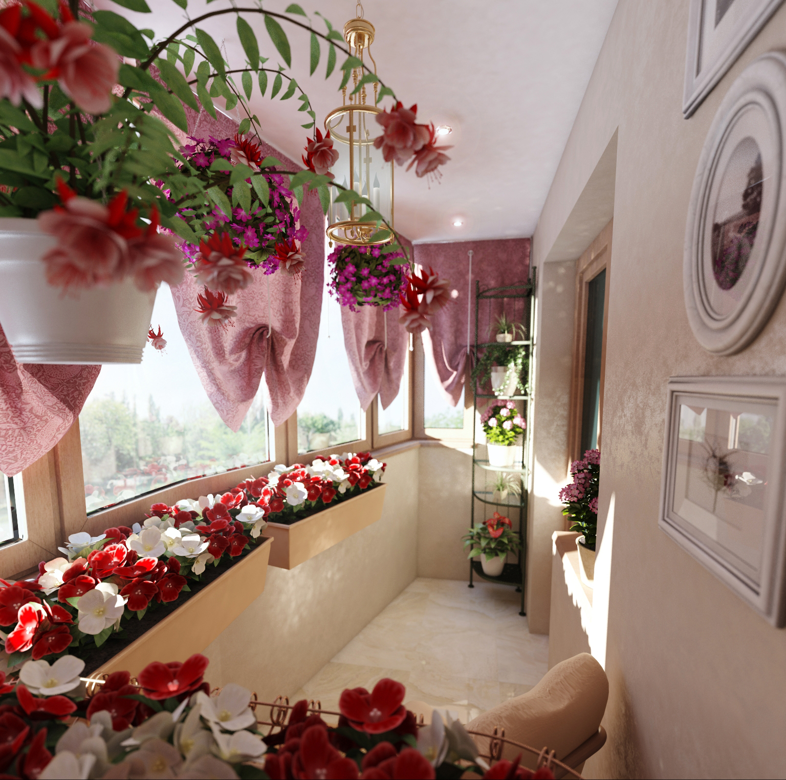 artificial flowers in the decor of the hallway