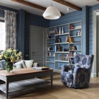 clapboard decoration in a bright interior of a house made of plastic