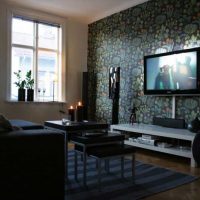 striped dark wallpaper in the design of the bedroom photo