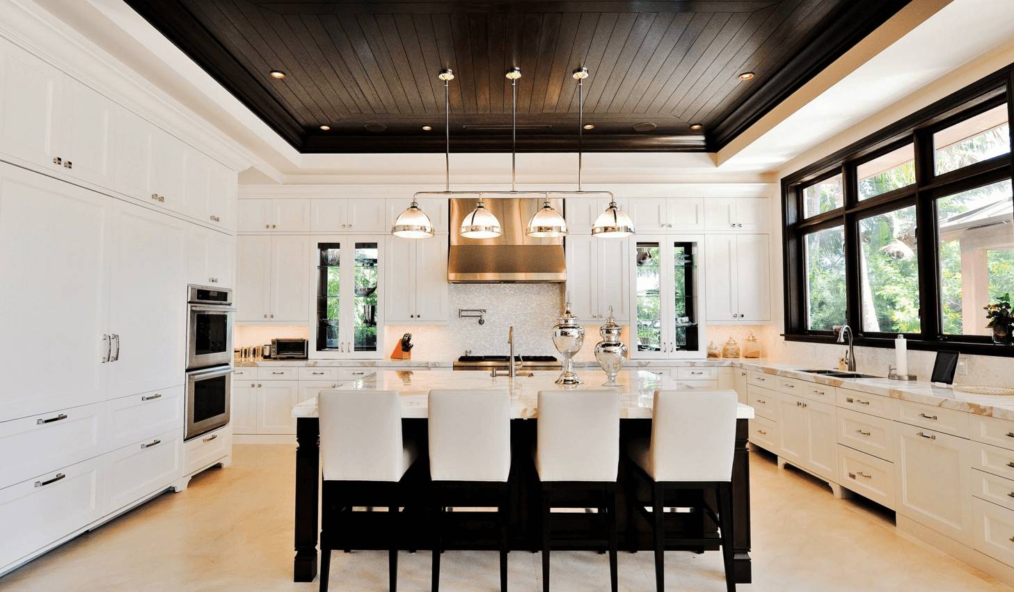 wooden black ceiling in the decor of the corridor