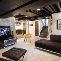 suspended black ceiling in the design of the bedroom photo