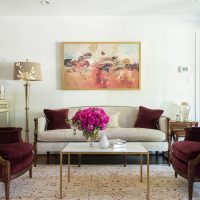 bright marsala color in the bedroom interior photo