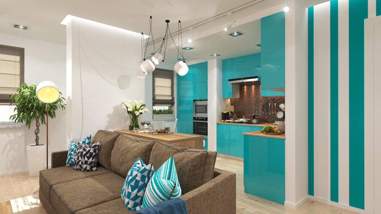 bright tiffany color in kitchen design