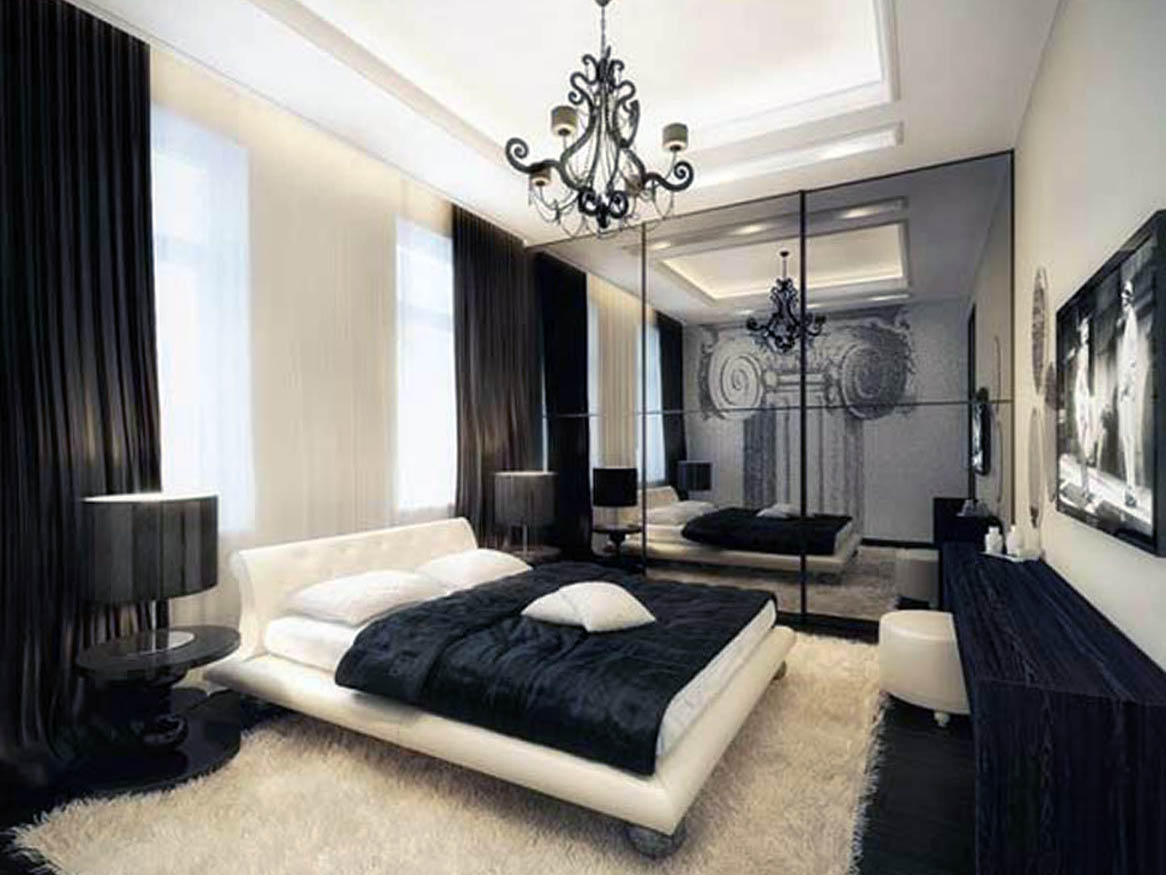 unusual interior of the apartment in black