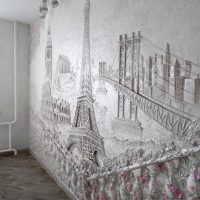 bright interior of the hallway with a bas-relief photo