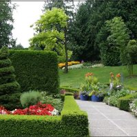 beautiful landscape decor of a summer house in the English style with flowers picture