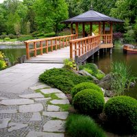 chic landscaping of the garden in the English style with trees picture