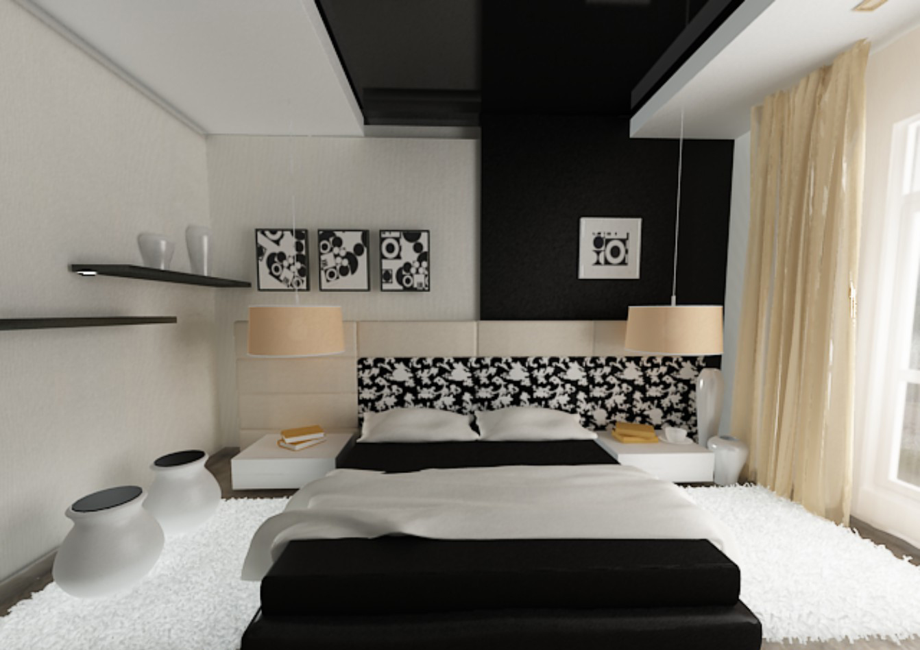 suspended black ceiling in bedroom decor