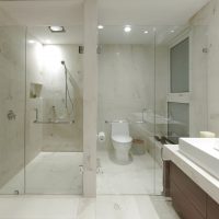 unusual interior of a bathroom with a shower in bright colors picture