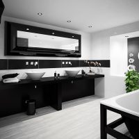 bright bedroom interior in black and white photo