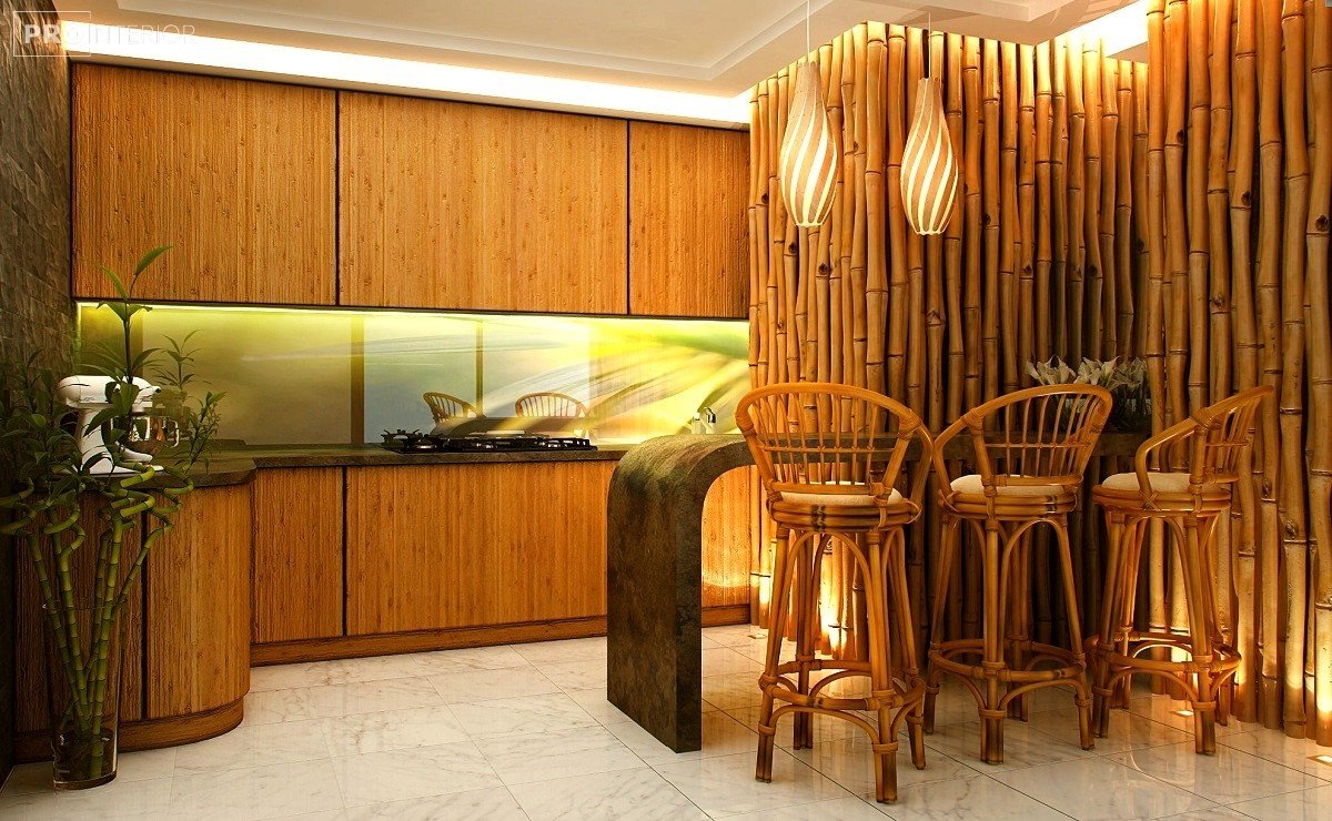 ceiling with bamboo in the room interior