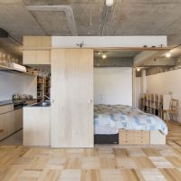 style of the ceiling with concrete in the bedroom photo