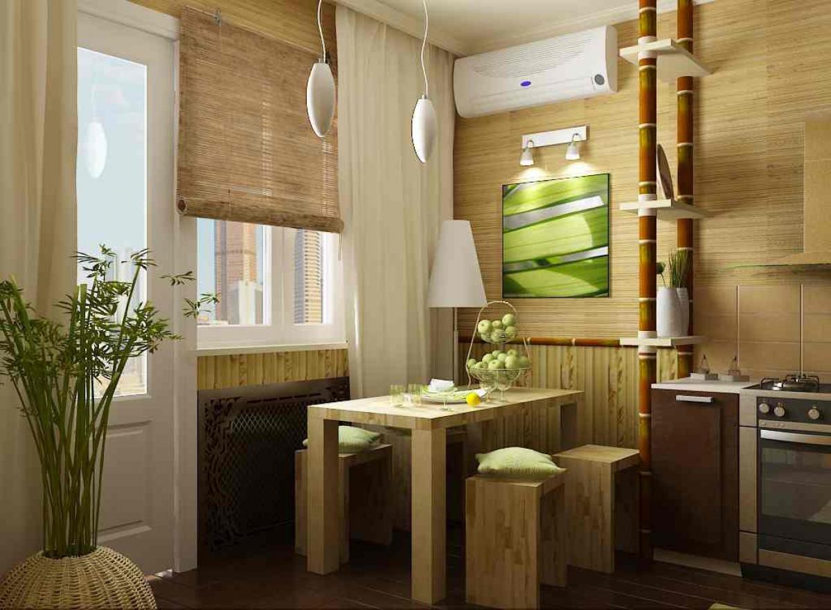 furniture with bamboo in the design of the kitchen