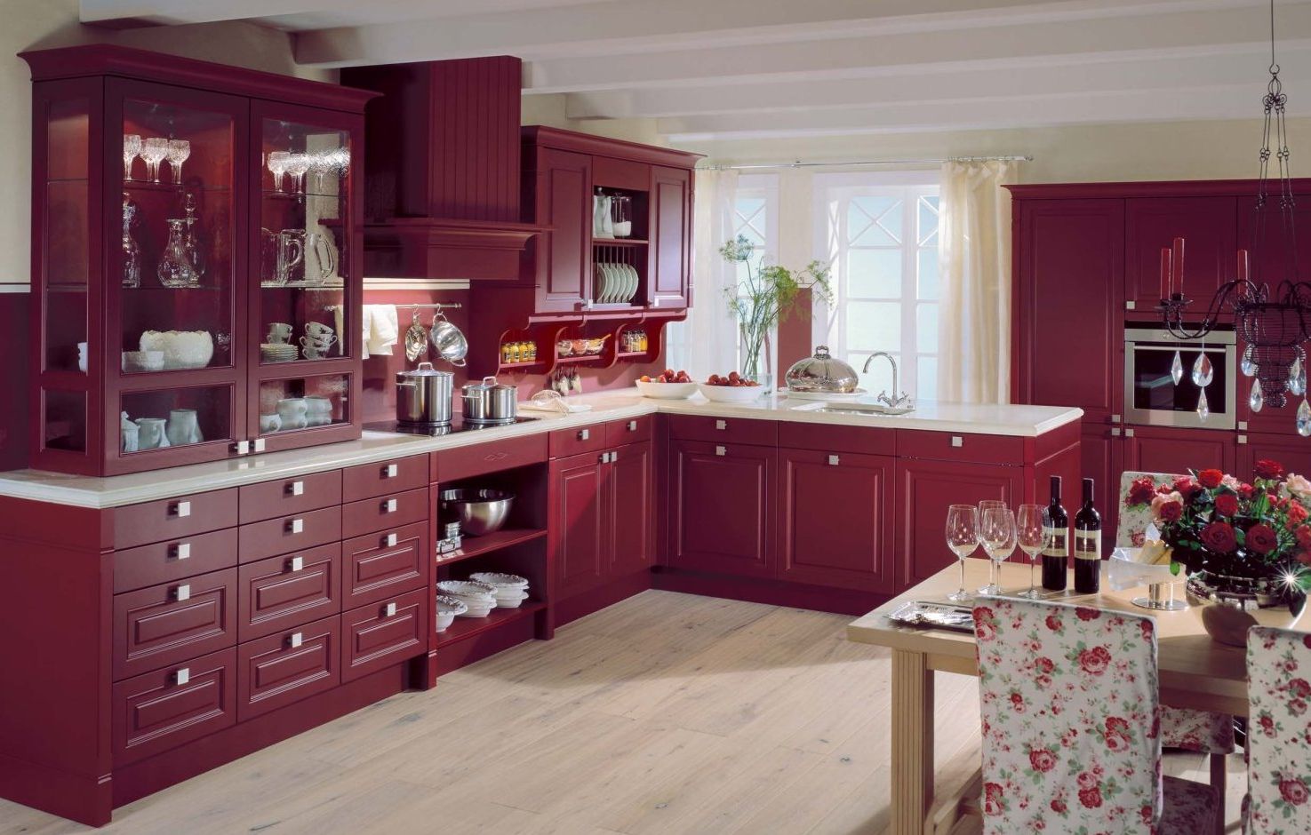 bright marsala color in the design of the hallway