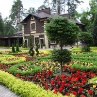 chic landscaping of the garden in the English style with flowers photo