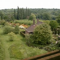 unusual landscape decor of a summer house in the English style with flowers picture