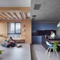 decoration of the ceiling with concrete in the bedroom photo