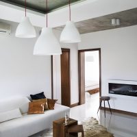 style of ceiling with concrete in the apartment photo