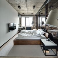 interior of the ceiling with concrete in the bedroom photo