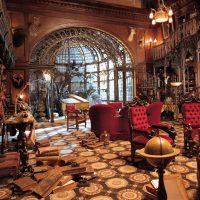 steampunk style corridor interior with wooden parquet picture