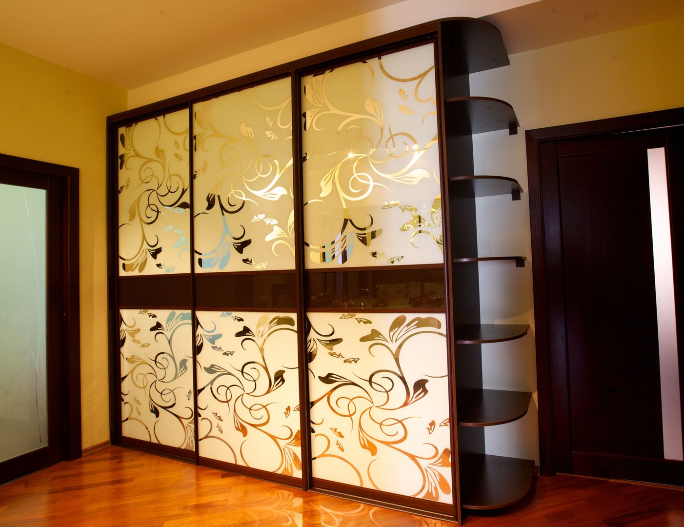 interior of a sliding wardrobe in the corridor from mdf