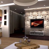 Panel 3D aluminium yang terang di dalam foto dapur