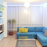 unusual kitchen design in turquoise color photo