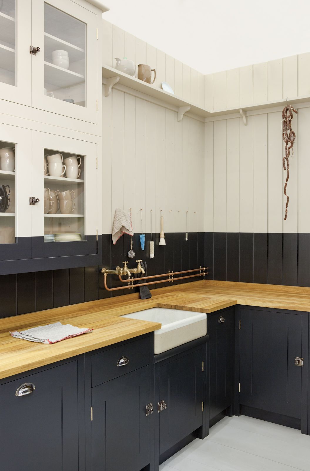 light interior of beige kitchen in classic style