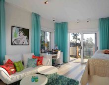 light design of the bedroom in turquoise color picture