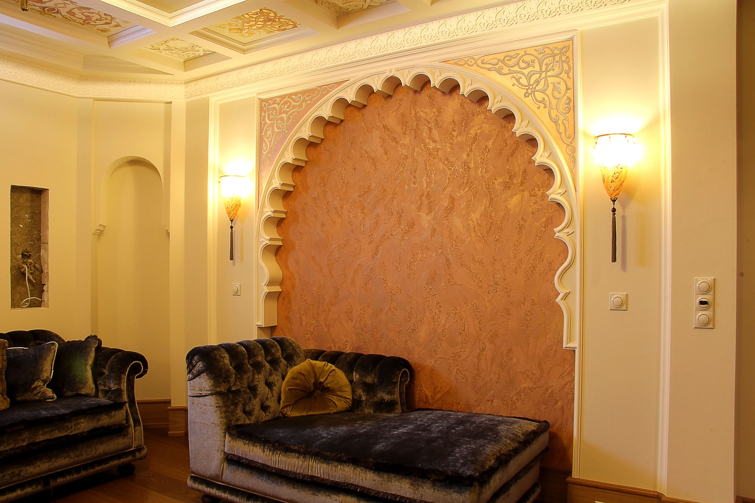 bright arch in the bedroom interior