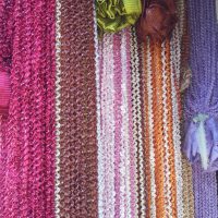 colored curtains of thread in the interior of the kitchen picture