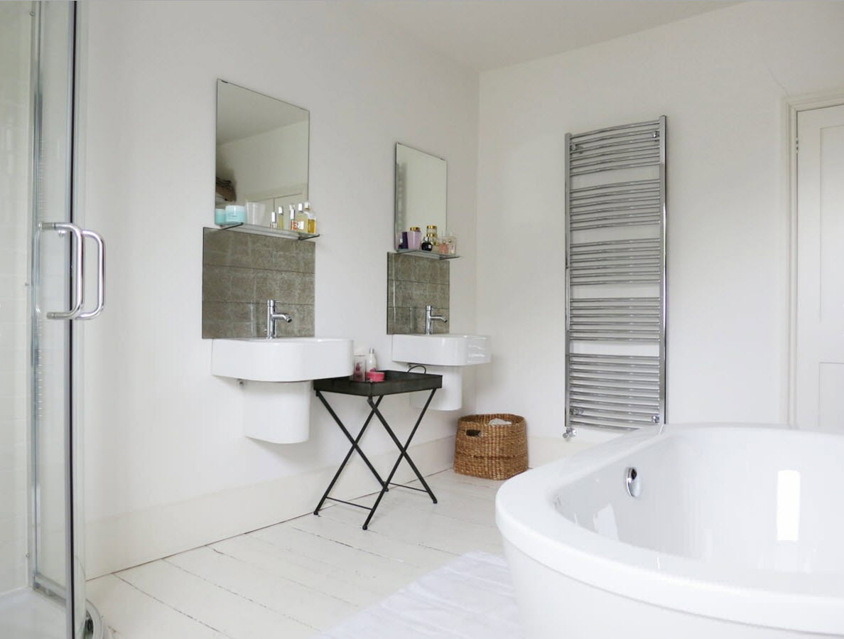 bright white floor in the design of the kitchen