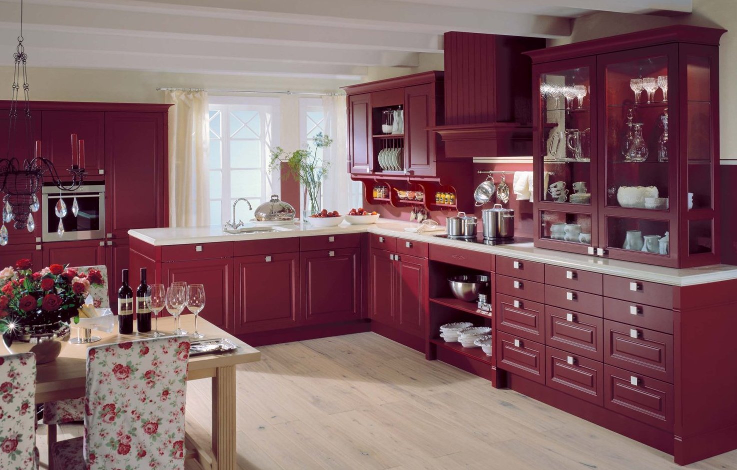 warna marsala chic dalam gaya dapur