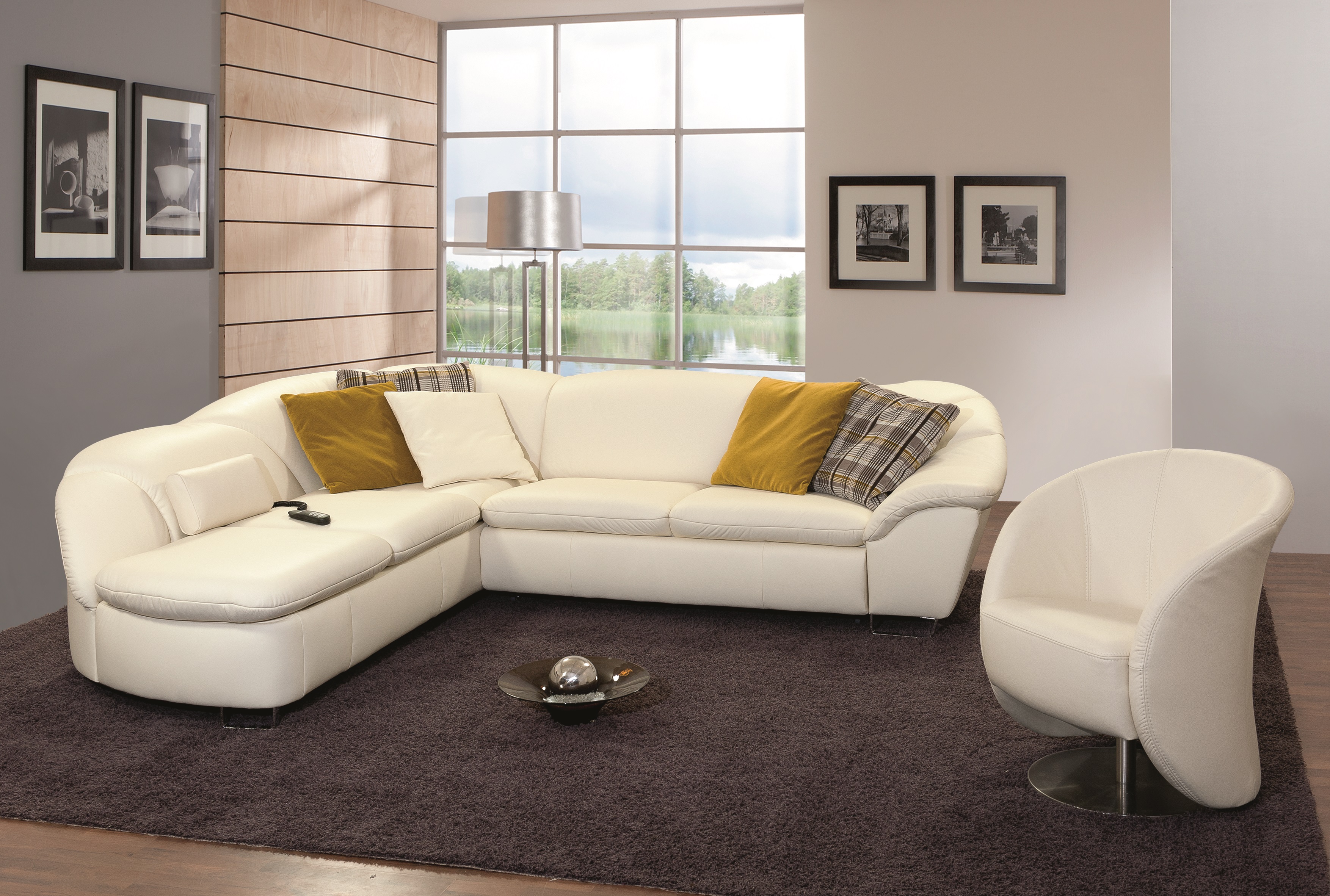 bright sofa in the design of the apartment