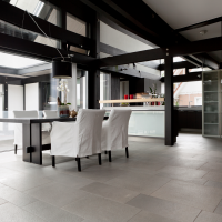 bright kitchen interior in black and white color picture