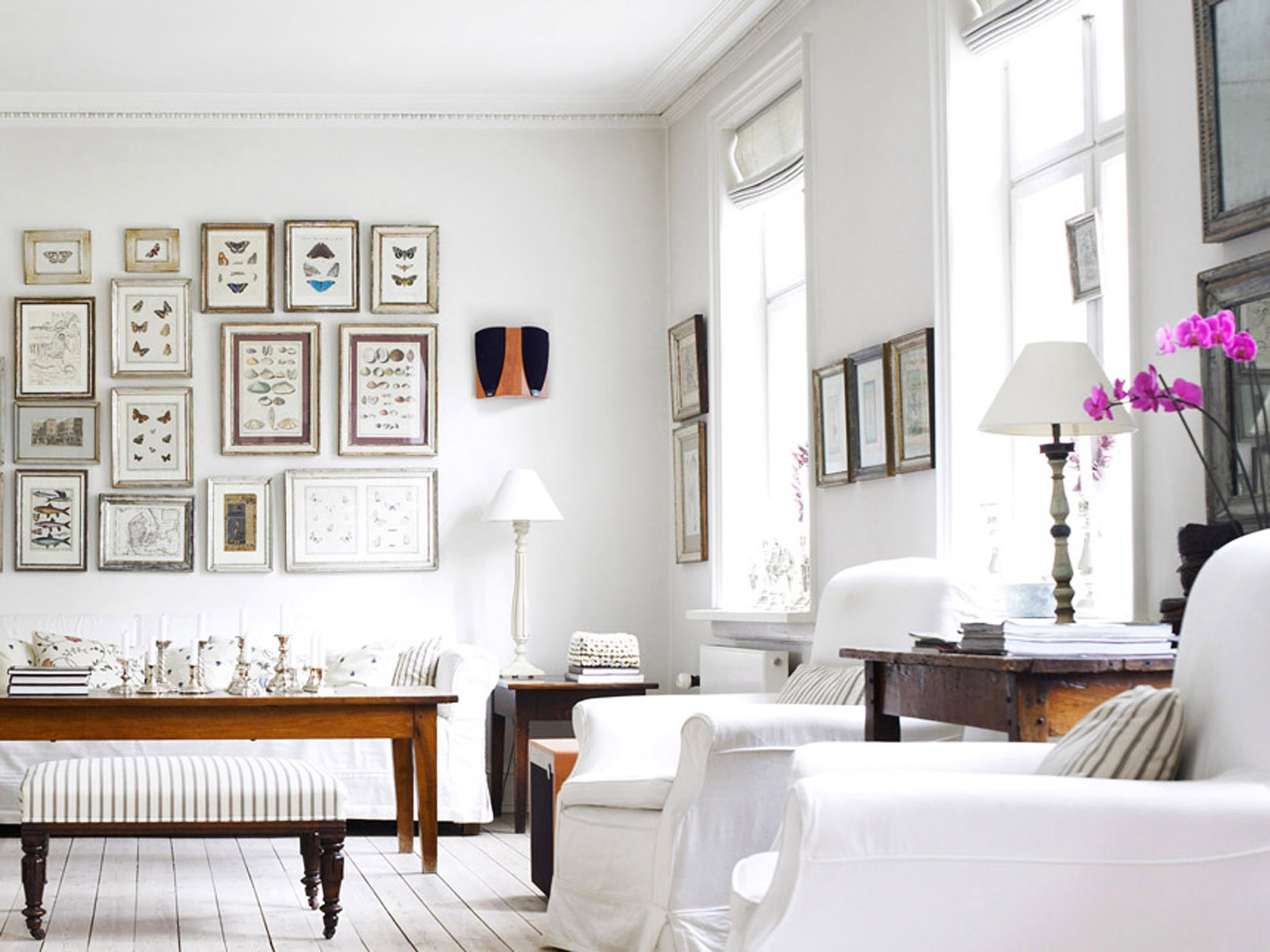 bright living room interior in white