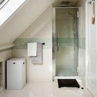 unusual design of a bathroom with a shower in bright colors