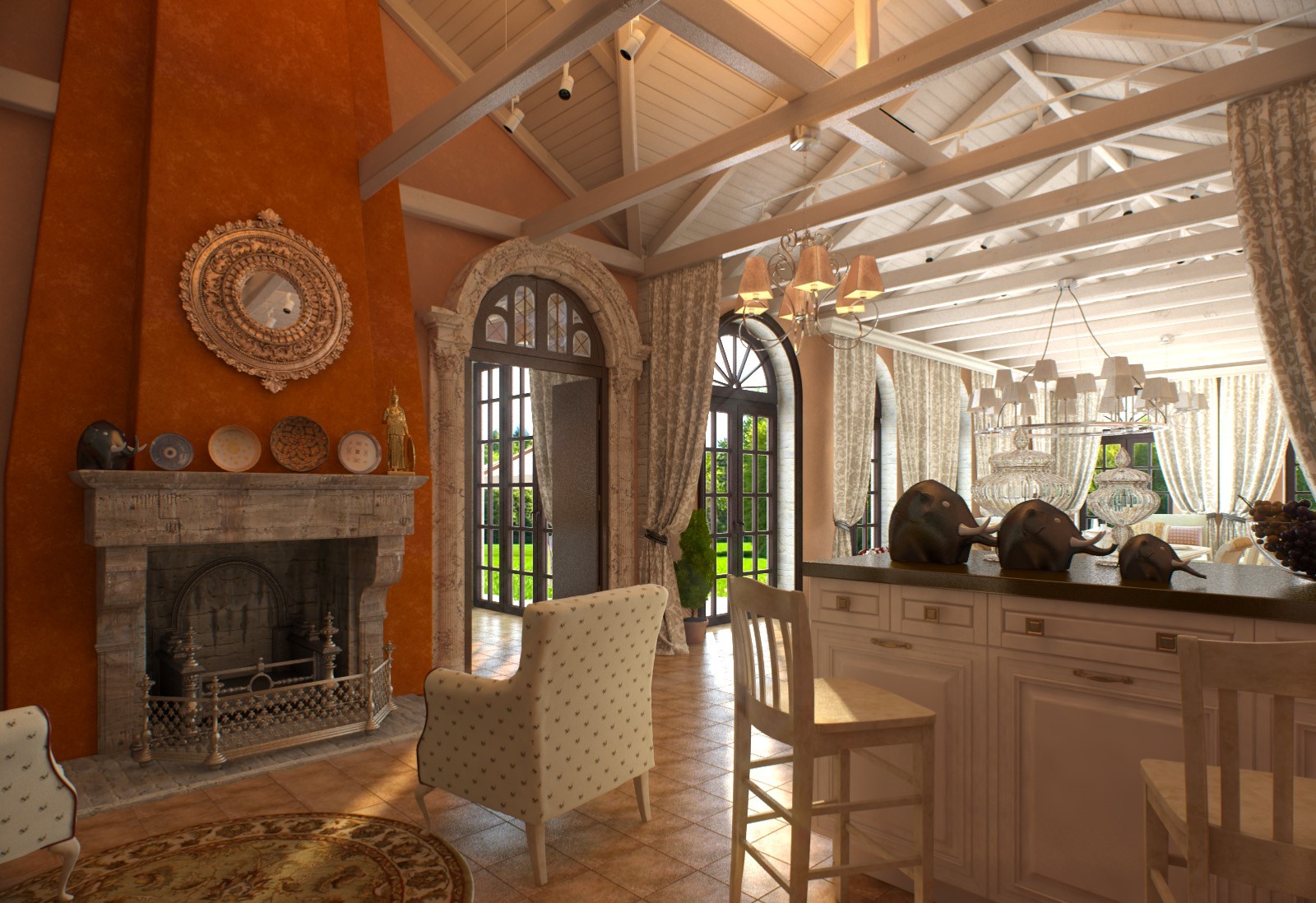 bright terracotta color in the interior of the bathroom