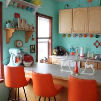 bright terracotta color in the style of the hallway photo