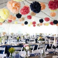 blue paper flowers in the decoration of the festive hall picture