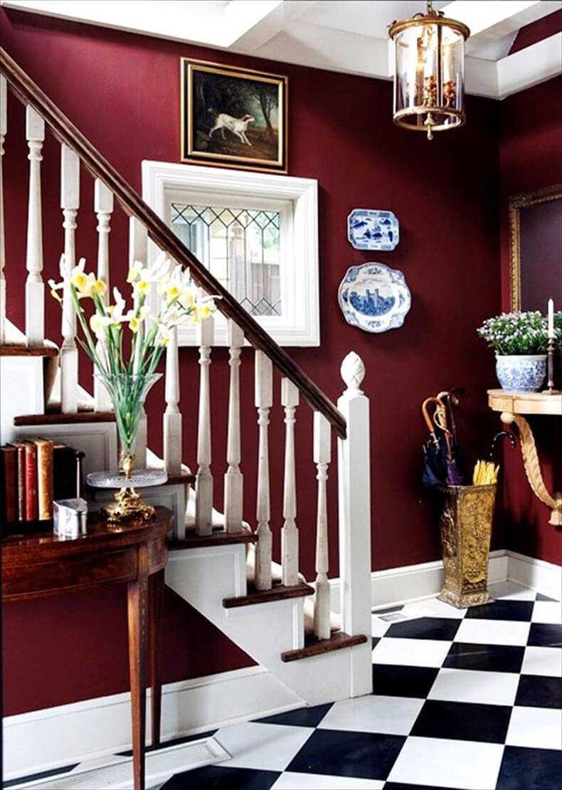 beautiful burgundy color in the interior of the kitchen