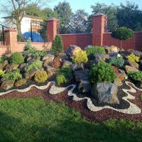 big beautiful flowers in the landscape design of the cottage photo