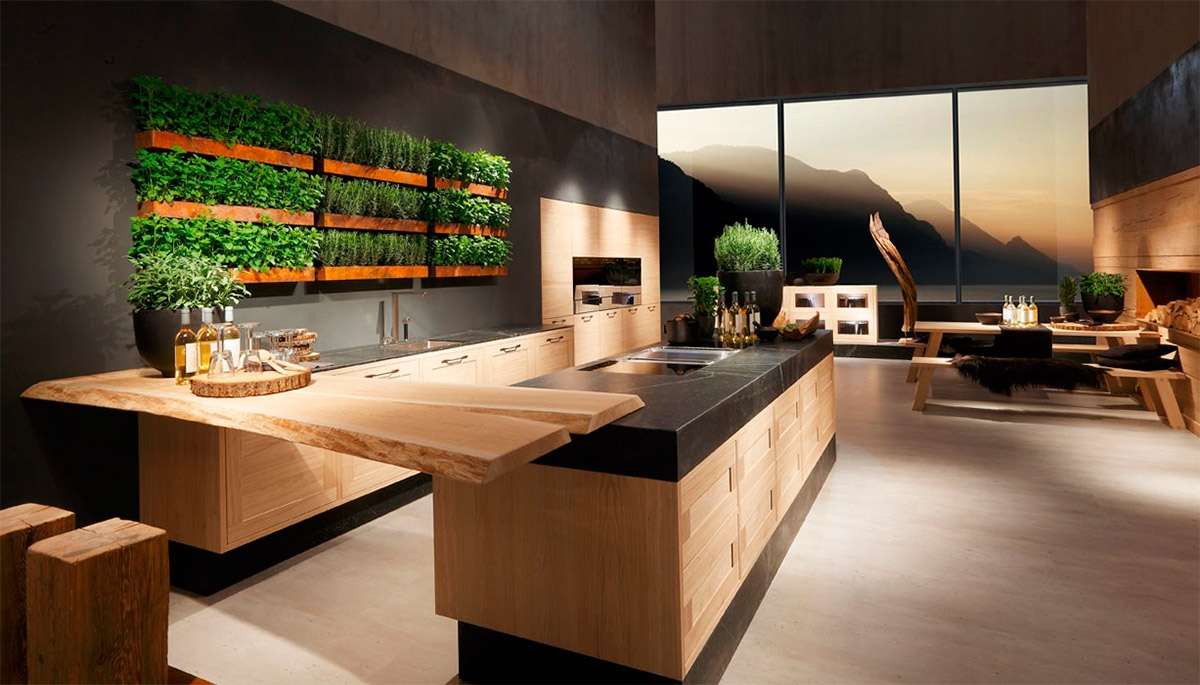 large refrigerator in the interior of the kitchen in beige color